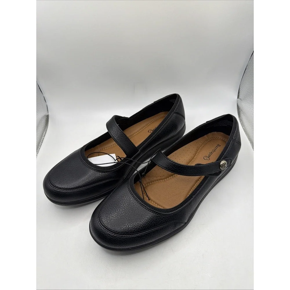 Baretraps Jurnee Flats Women's Black Leather Comfort Hook &‎ Loop. New. Size 10
